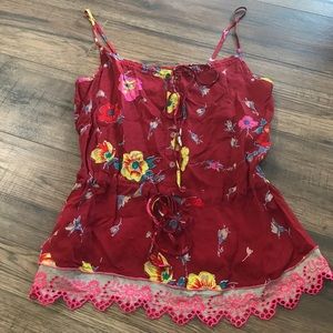 Johnny Was size small silk embroidered tank red